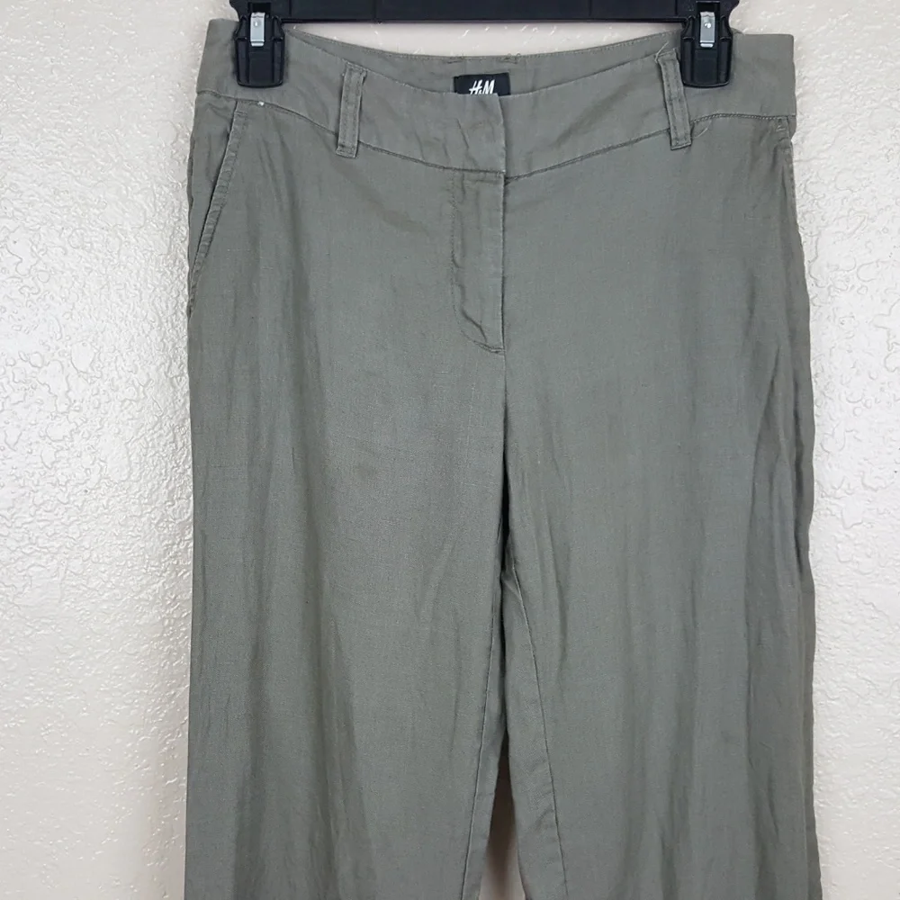 H&M Women's Pants Size 4 100% Linen Brown TA14**